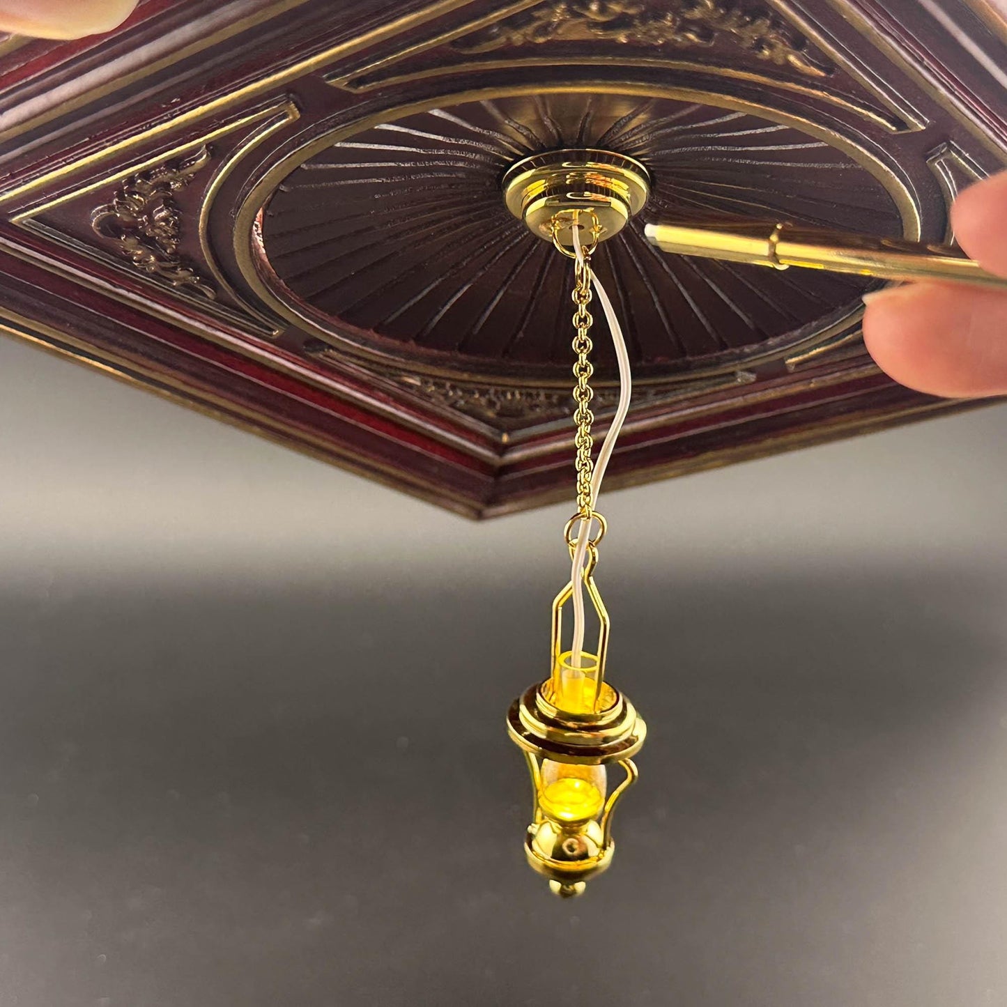 Miniature brass ceiling lamp Touchless operation with wand oil  clear hade LED  light 1:12 scale for dollhouse No-touch No-Switch