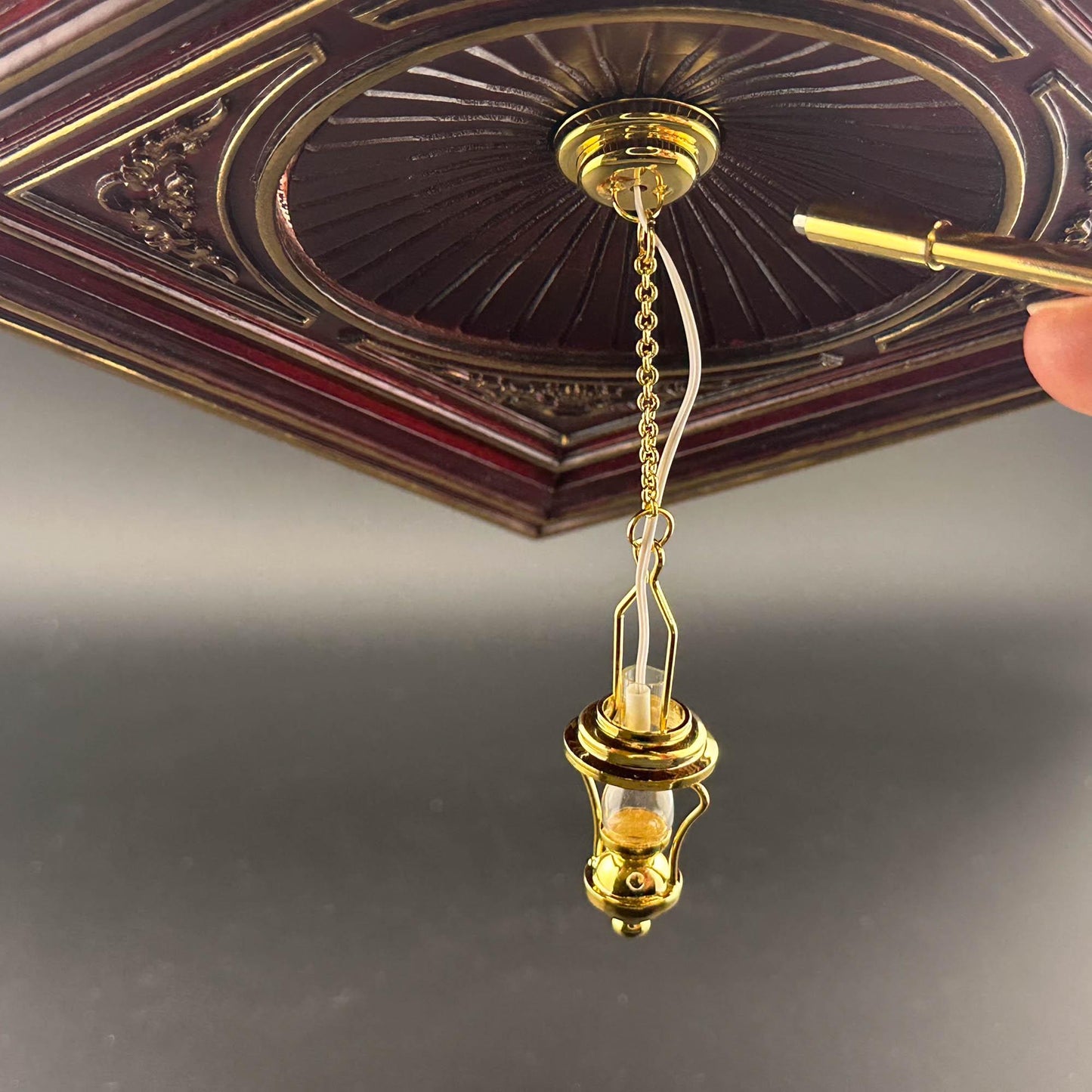 Miniature brass ceiling lamp Touchless operation with wand oil  clear hade LED  light 1:12 scale for dollhouse No-touch No-Switch