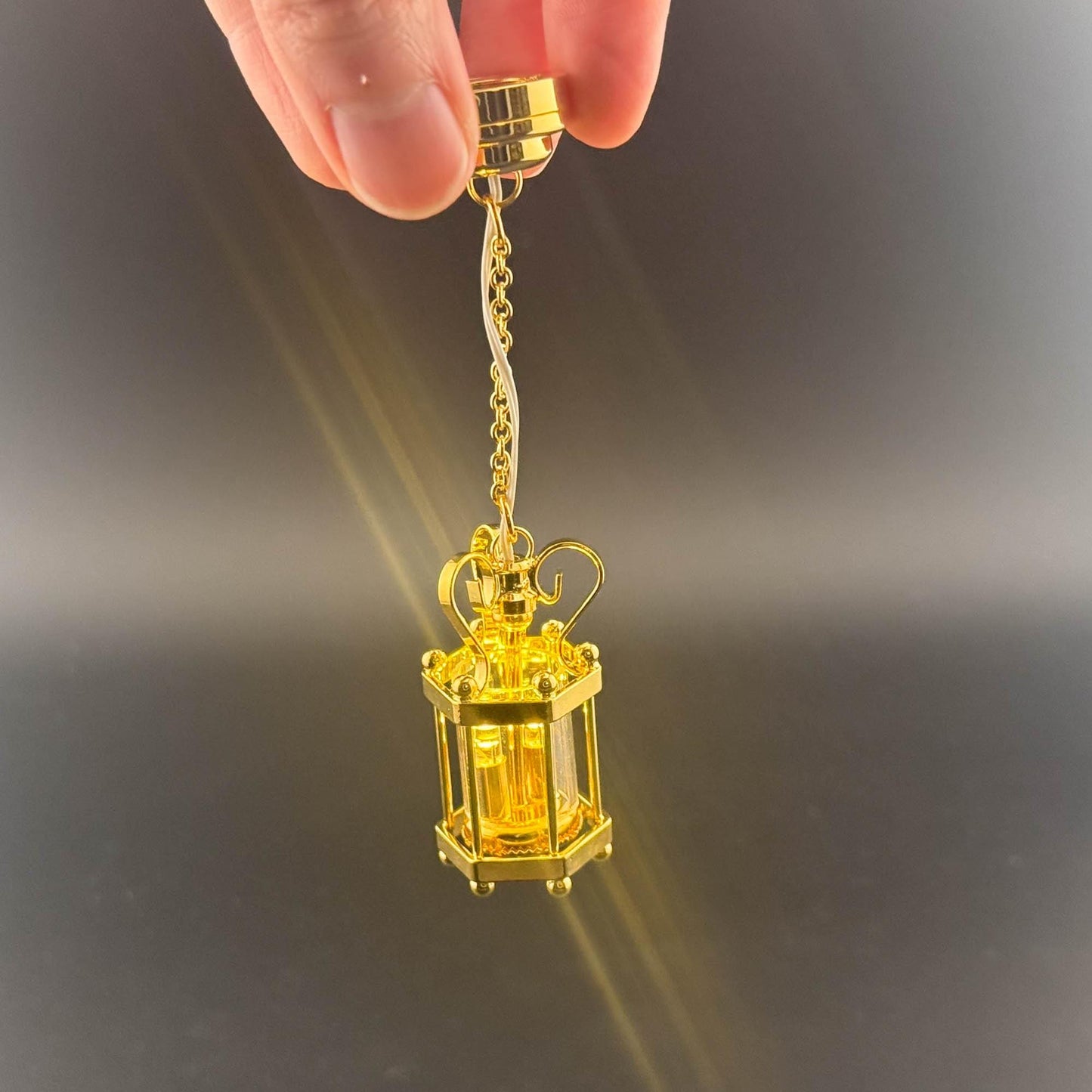 Miniature brass ceiling lamp Touchless operation with wand Hexagon carriage metal LED  light 1:12 scale for dollhouse No-touch No-Switch
