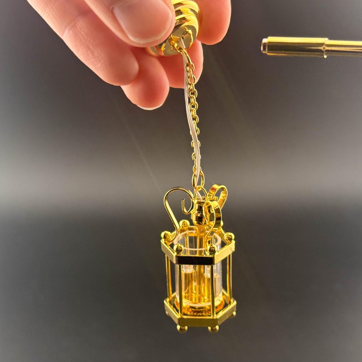 Miniature brass ceiling lamp Touchless operation with wand Hexagon carriage metal LED  light 1:12 scale for dollhouse No-touch No-Switch