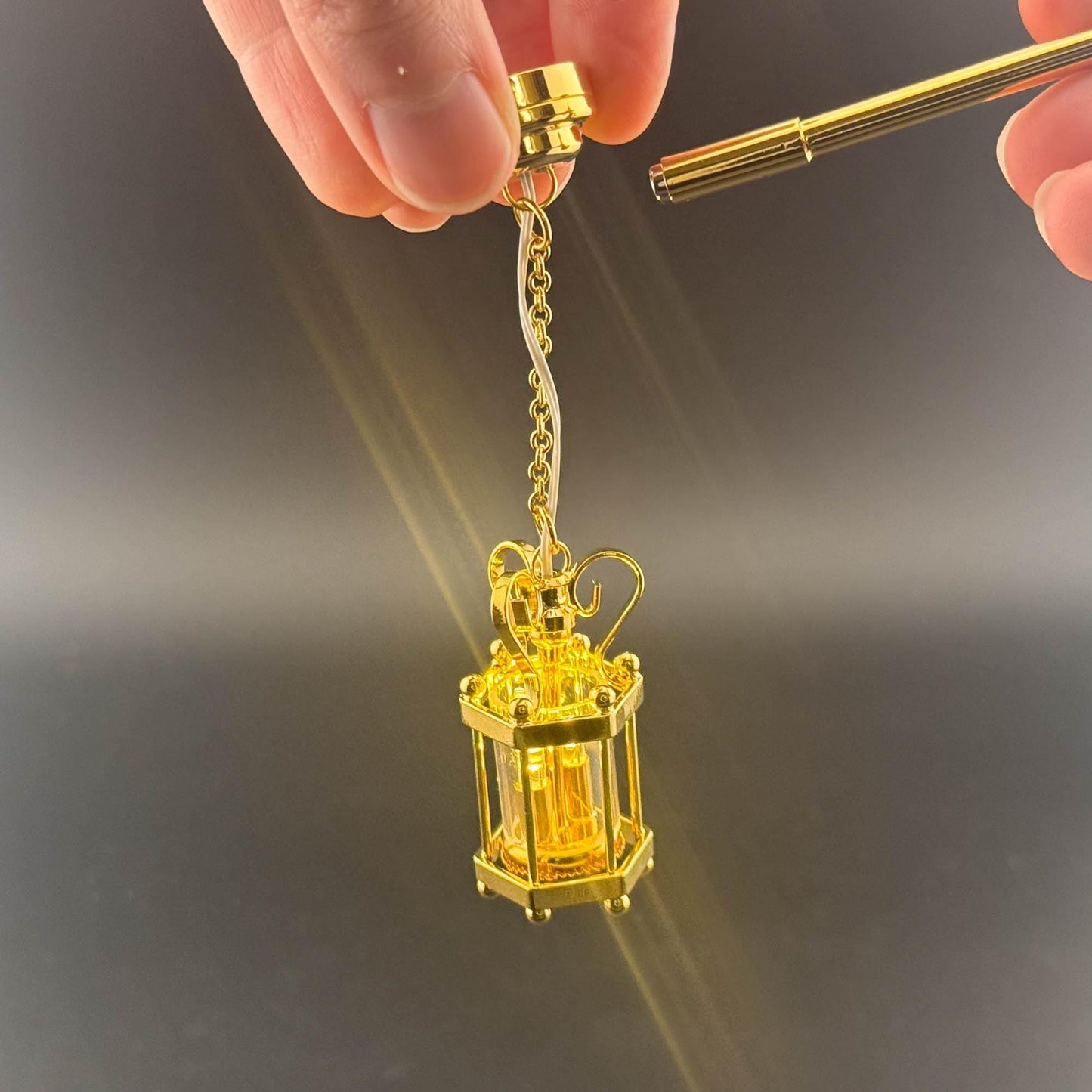 Miniature brass ceiling lamp Touchless operation with wand Hexagon carriage metal LED  light 1:12 scale for dollhouse No-touch No-Switch