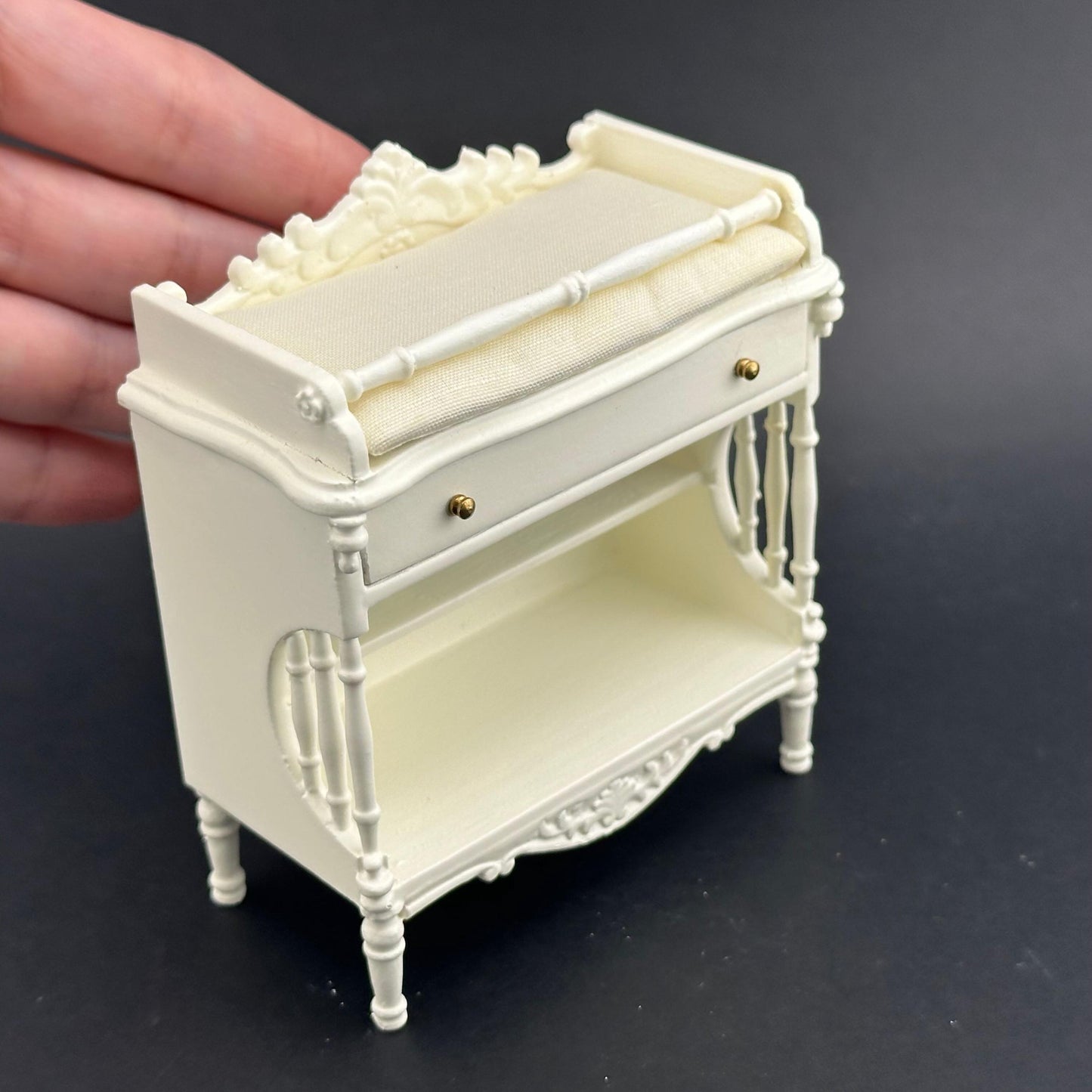 1:12 scale miniature changing table, white, quality dollhouse wooden nursery room