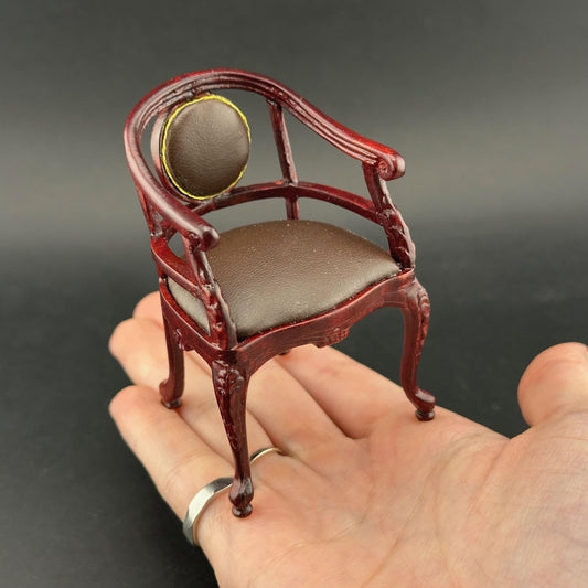 Victorian Captain’s chair armchair, Quality mahogany office, Leather top 1:12 scale for Dollhouse miniature