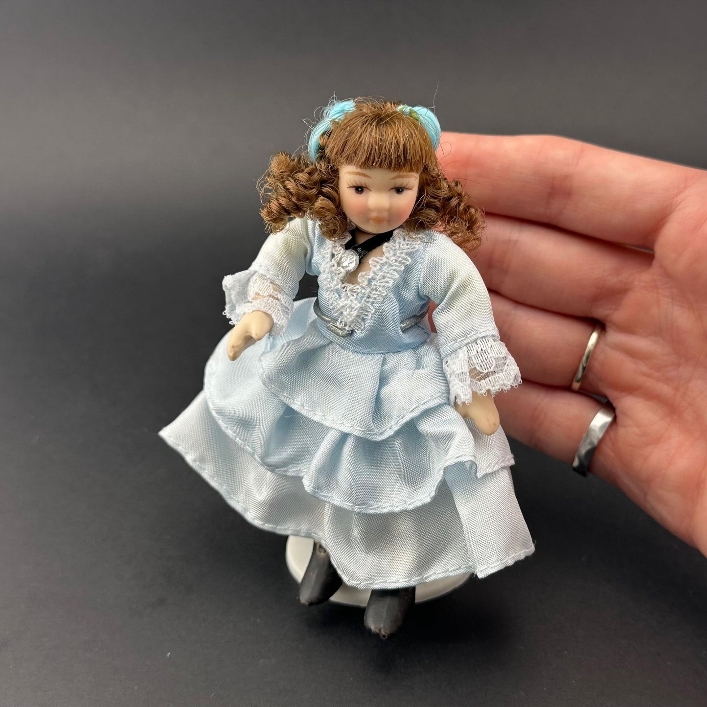 1:12 Scale Porcelain Doll – Victorian Girl in Blue Dress 4” Miniature Dollhouse Doll