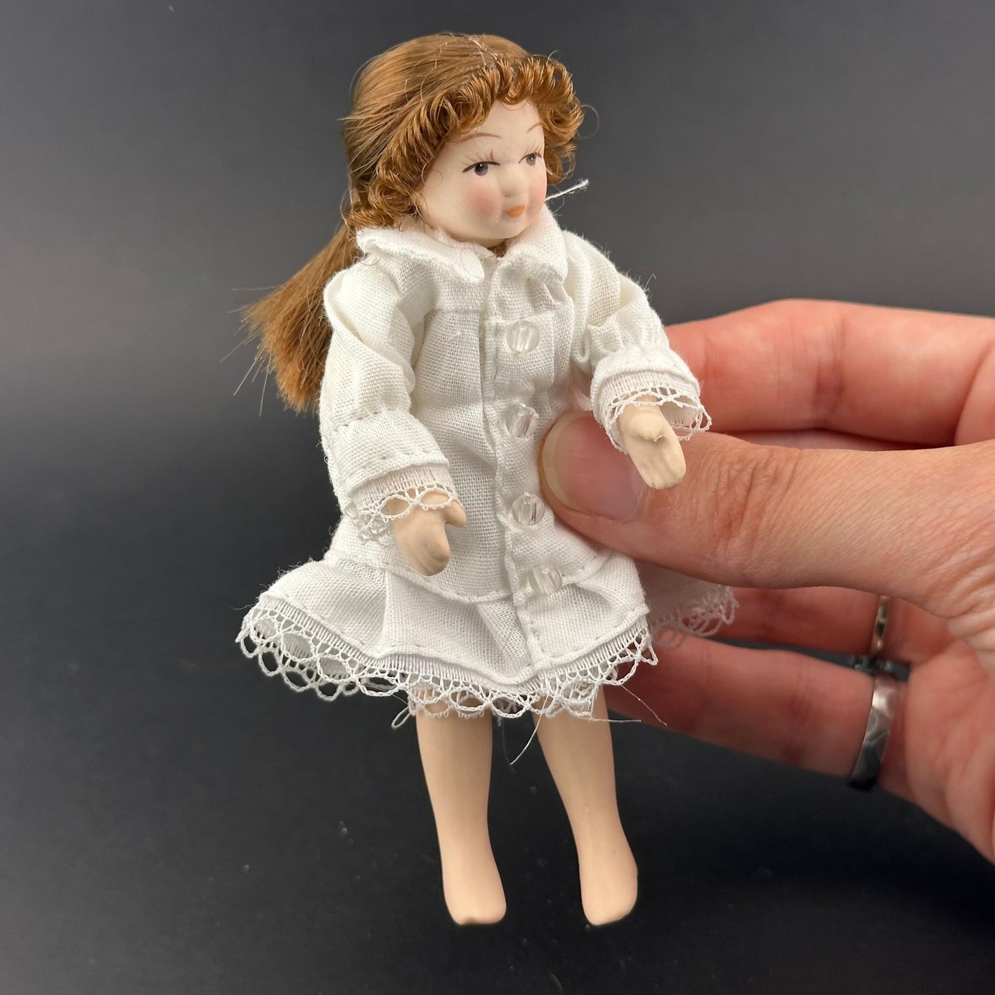 1:12 Scale Porcelain Doll – Victorian Girl in white Dress 4” Miniature Dollhouse Doll