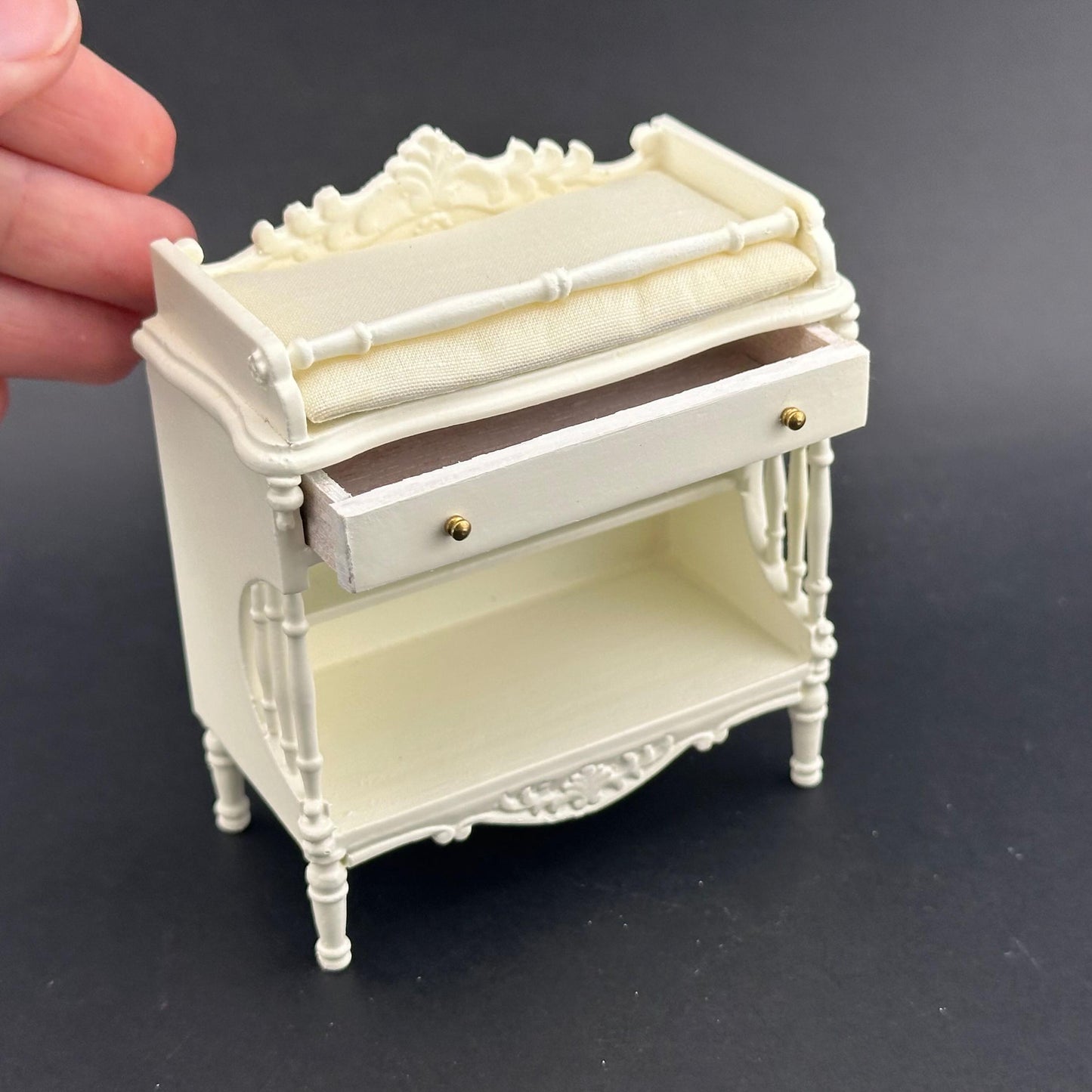 1:12 scale miniature changing table, white, quality dollhouse wooden nursery room