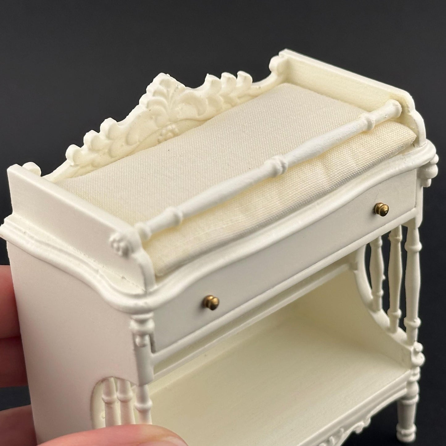 1:12 scale miniature changing table, white, quality dollhouse wooden nursery room