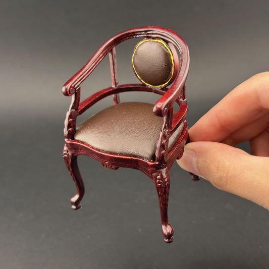 Victorian Captain’s chair armchair, Quality mahogany office, Leather top 1:12 scale for Dollhouse miniature