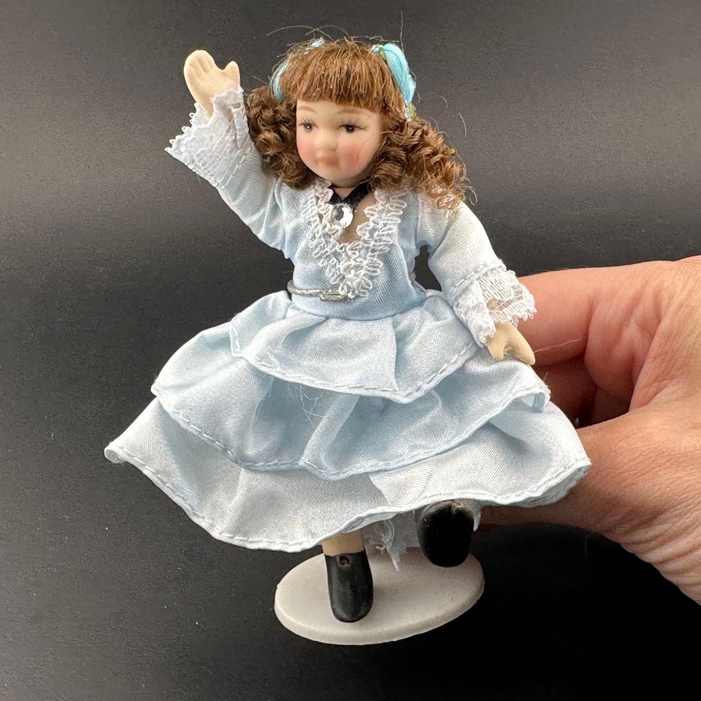1:12 Scale Porcelain Doll – Victorian Girl in Blue Dress 4” Miniature Dollhouse Doll