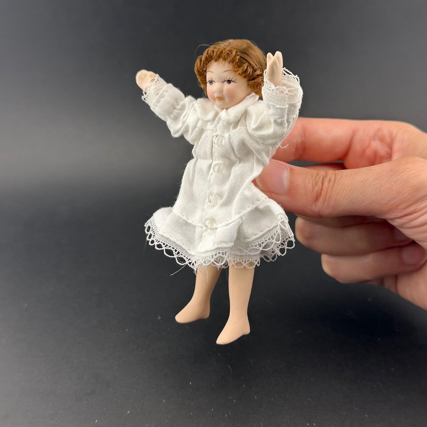 1:12 Scale Porcelain Doll – Victorian Girl in white Dress 4” Miniature Dollhouse Doll