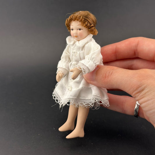 1:12 Scale Porcelain Doll – Victorian Girl in white Dress 4” Miniature Dollhouse Doll