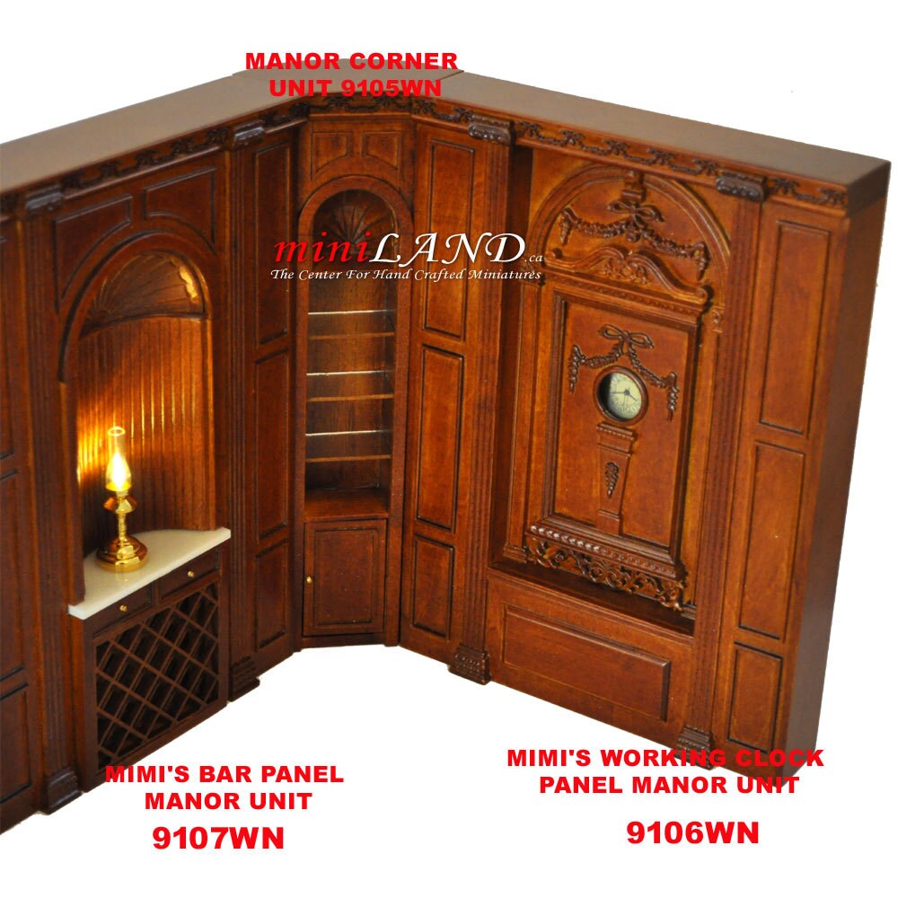 MANOR Working clock wall panel unit 6.9" wide dollhouse miniature 1:12 scale