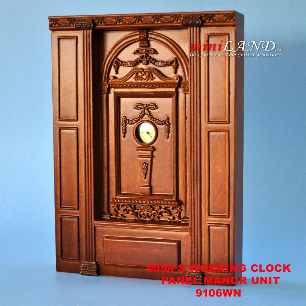 MANOR Working clock wall panel unit 6.9" wide dollhouse miniature 1:12 scale