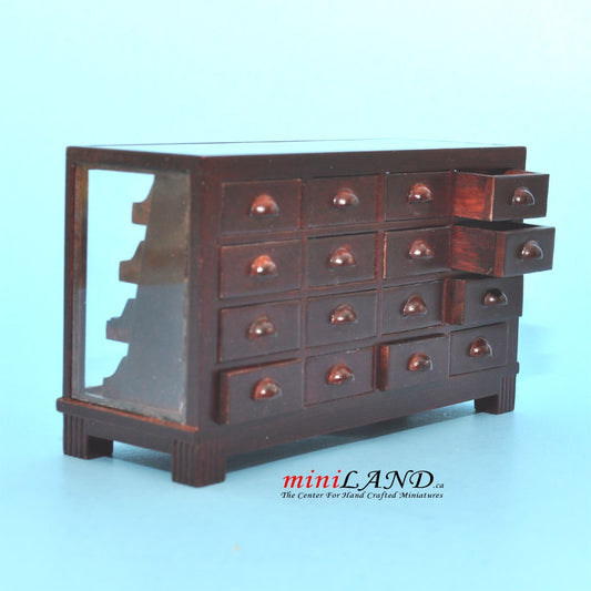 Mahogany Store haberdasher counter 16 drawers unit Art Deco dollhouse miniature 1:12 scale 1900-1950 V4031