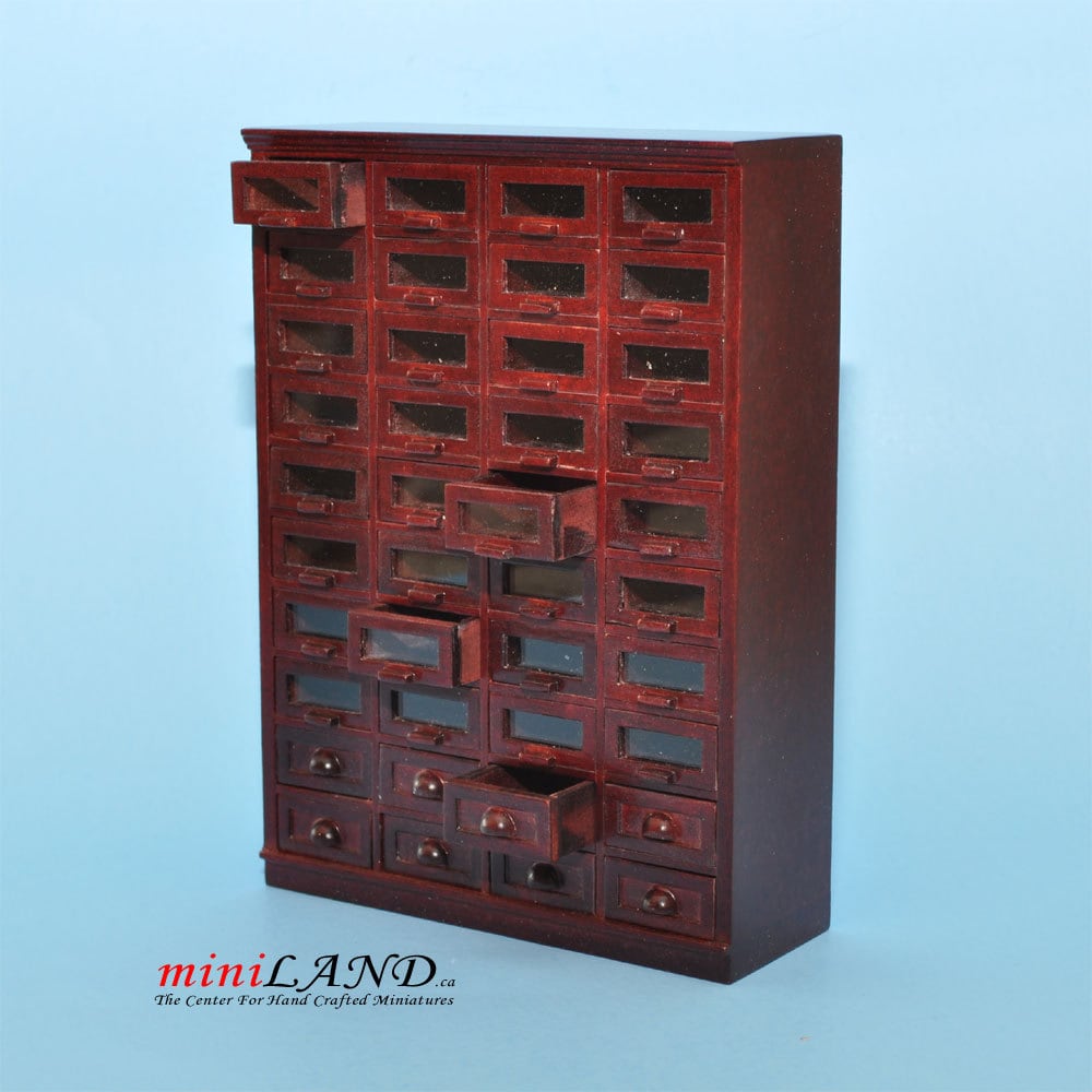Store haberdasher counter 40 drawers unit Art Deco dollhouse miniature 1:12 scale Mahogany 1900-1950 V4033