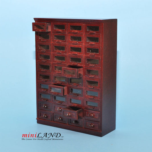 Store haberdasher counter 40 drawers unit Art Deco dollhouse miniature 1:12 scale Mahogany 1900-1950 V4033