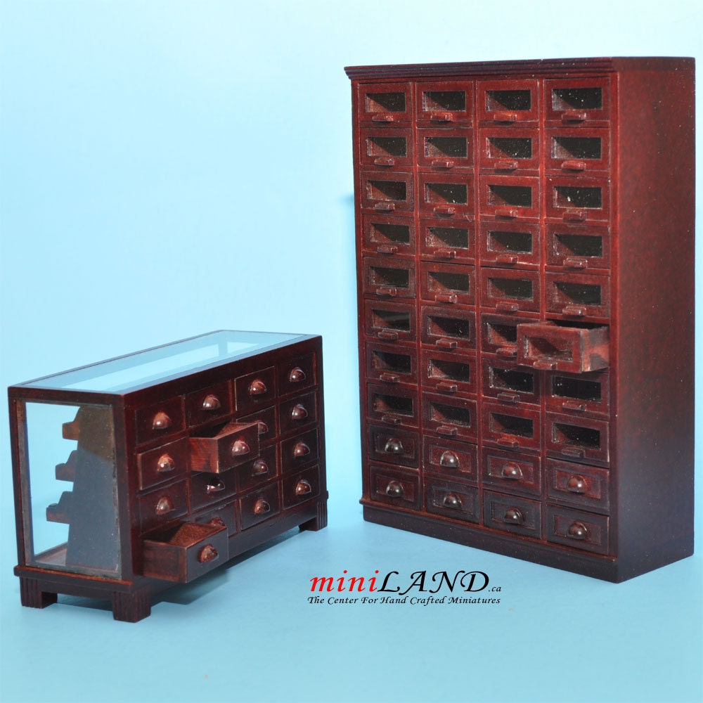 Store haberdasher counter 40 drawers unit Art Deco dollhouse miniature 1:12 scale Mahogany 1900-1950 V4033