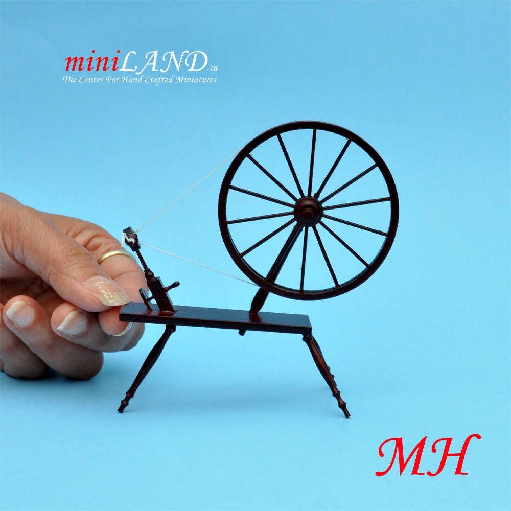 Miniature 18th Century Large Walking Wool Spinning Wheel, dollhouse 1:12 scale MH flax V4028