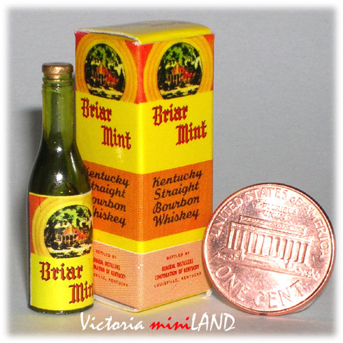 Miniature Briar Mint Whiskey Bottle with Box – 1:12 Scale