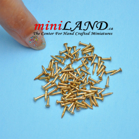 Brass 1/4" 6mm long x 1mm Nails  with head 100pc/pkg 1:12 scale