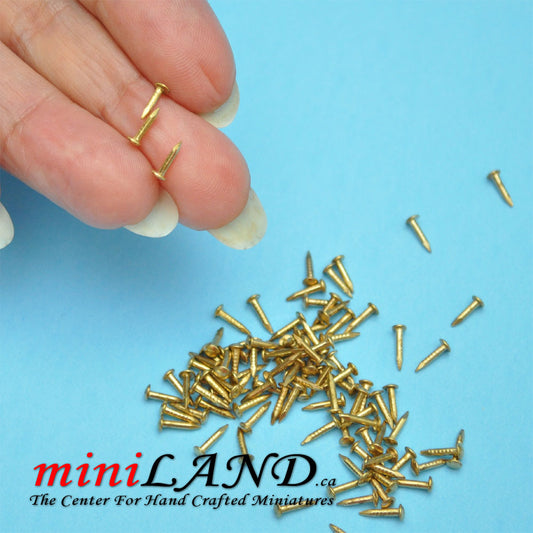 Brass 1/4" 6mm long x 1mm Nails  with head 100pc/pkg 1:12 scale