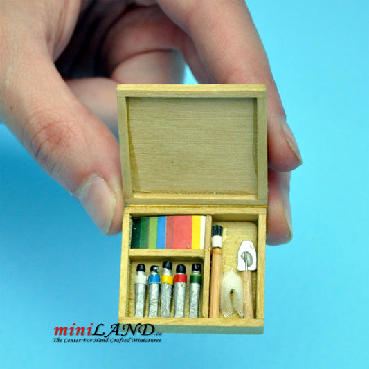 Artist's paint set with brushes and paint dollhouse miniature 1:12 scale