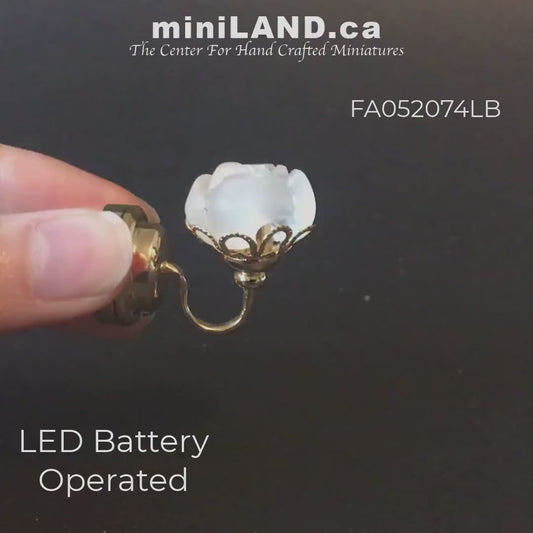 Brass Wall sconce w/flower shade LED Super bright with On/off switch for Dollhouse miniature 1:12 scale