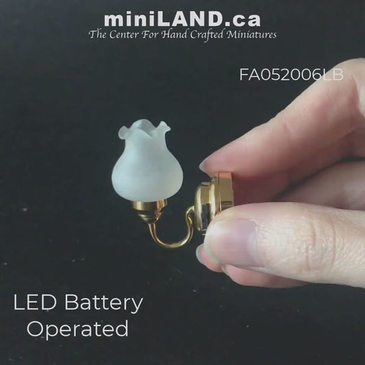 Brass Wall sconce tulip flower shade LED Super bright with On/off switch for Dollhouse miniature 1:12 scale