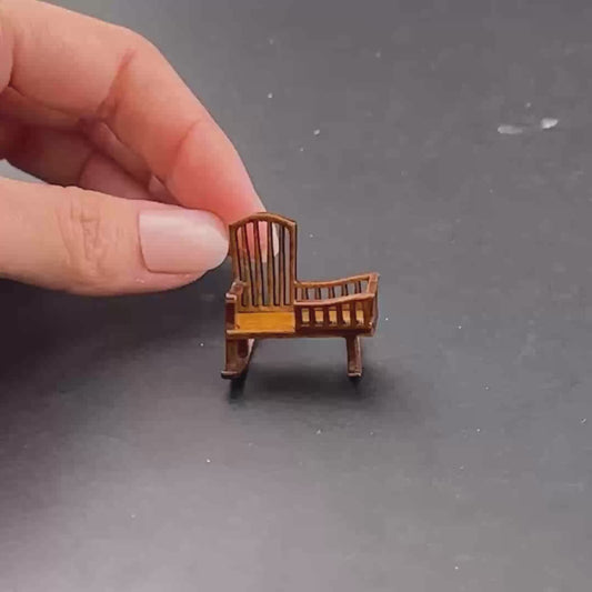 1:48 1/4" quarter scale Miniature Wooden Rocking Crib Chair  – Rare Handcrafted Nursery Display Piece