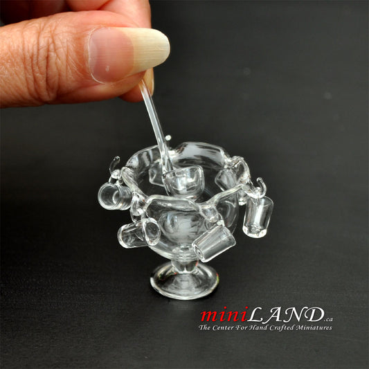 8pcs glass party punch bowl with glasses dollhouse miniature 1:12