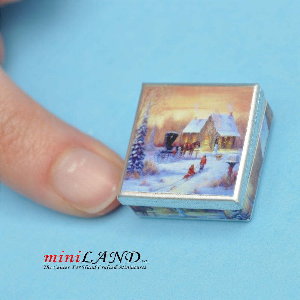 Mini sugar cookies tin can dollhouse miniature 1:12 scale Christmas Square box
