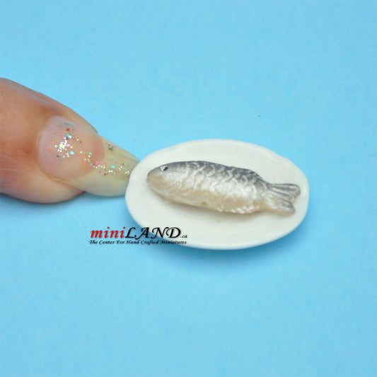 Fish on a plate for dollhouse miniature 1:12 scale Handmade SEA007
