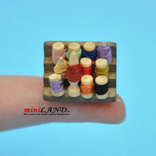 Sewing Thread stand wooden basket bowels dollhouse miniature 1:12