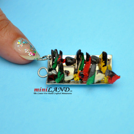 Cooked vegetable kebabs on metal tray dollhouse miniature 1:12 scale