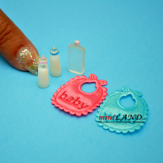 Baby bib and bottle kit  dollhouse miniature 1:12 scale