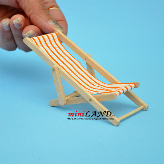Orange striped lawn folding chair dollhouse miniature 1:12 scale