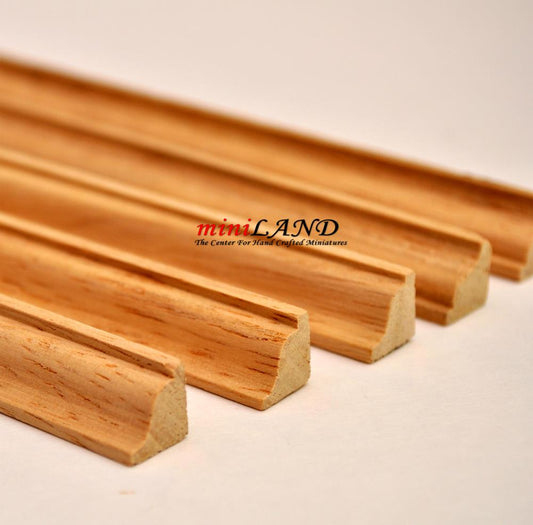 Crown Molding dollhouse miniature trim 5pc 50cm x 10x10mm Hardwood 1:12 scale