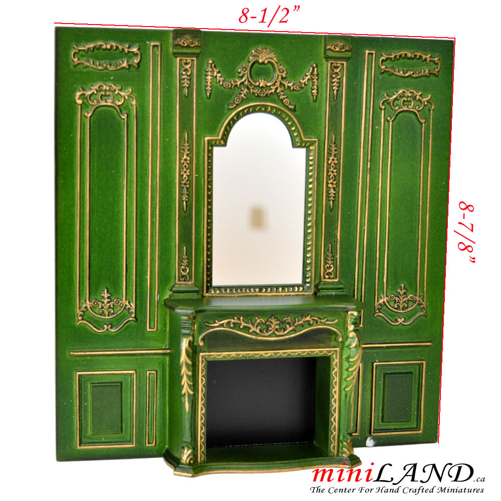 Fireplace panel - Royal Paneling line Green with gold for 1:12 dollhouse miniature