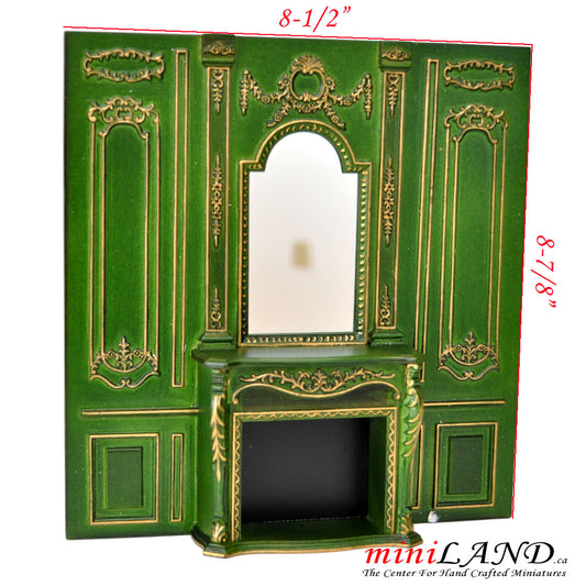 Fireplace panel - Royal Paneling line Green with gold for 1:12 dollhouse miniature