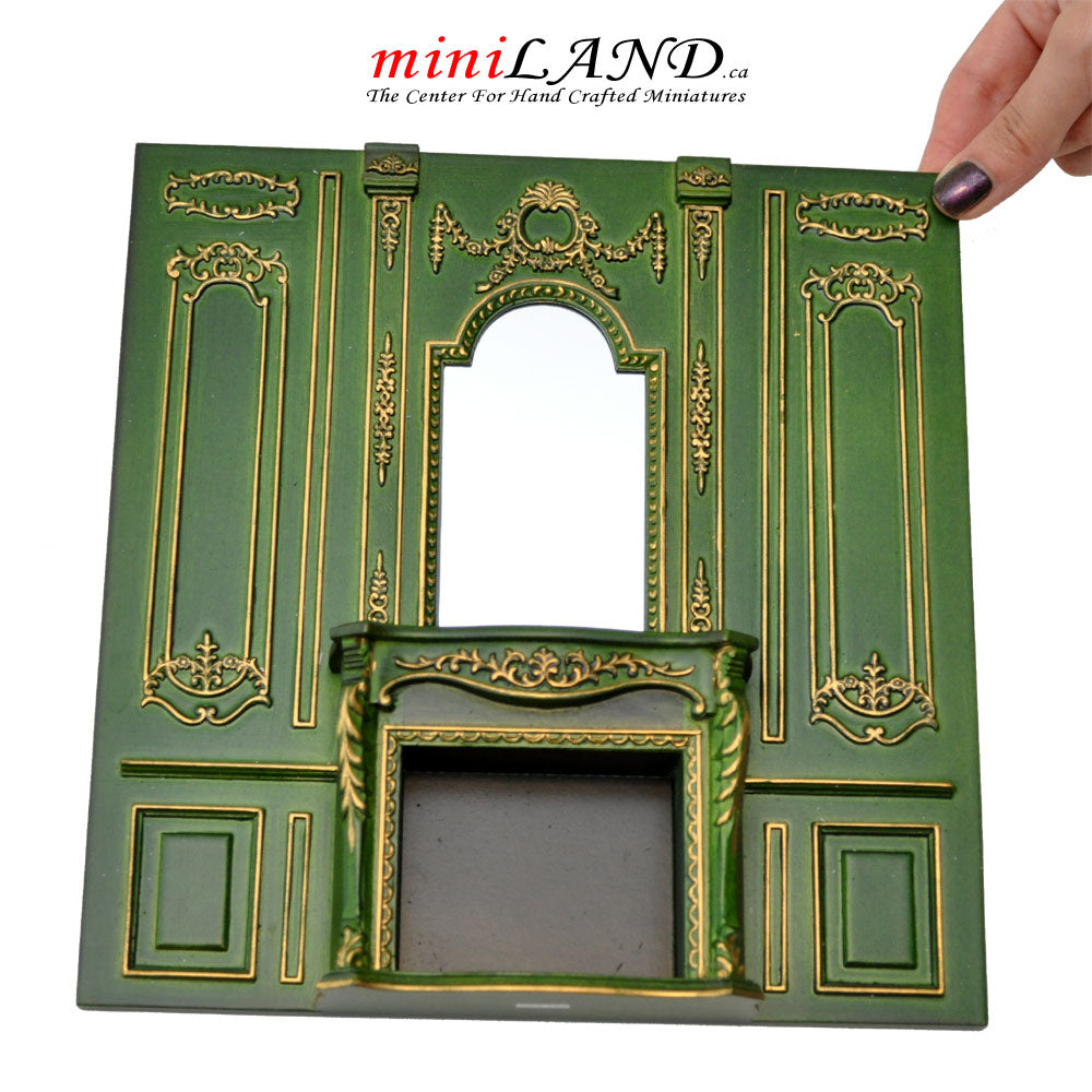 Fireplace panel - Royal Paneling line Green with gold for 1:12 dollhouse miniature