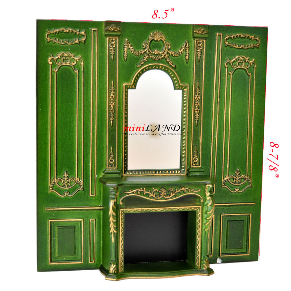 Fireplace panel - Royal Paneling line Green with gold for 1:12 dollhouse miniature