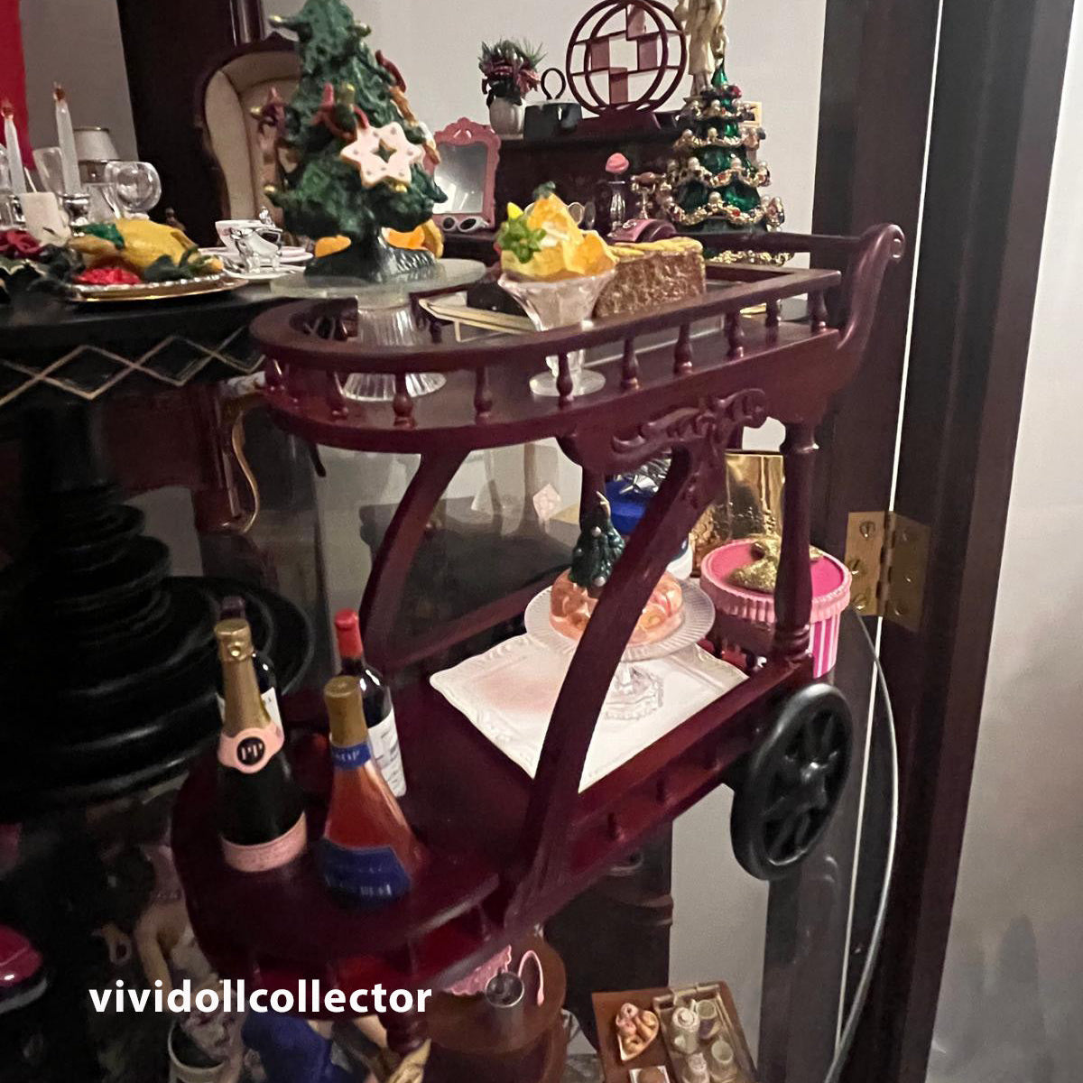 1:6 scale Tea Trolley Cart Quality Liquor service Mahogany for dollhouse miniature For fashion dolls