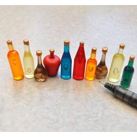 Dollhouse Miniature Wine  Bottles Shop Pub Bar Drinks Accessory 10pcs